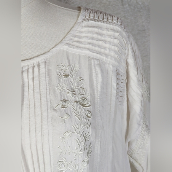 Tasha Polizzi White Embroidered Pintuck Lace Boho Tunic Blouse S - Picture 11 of 14